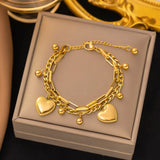 Bohemia 2 Layer Heart Charm Thick Chain Bracelet for Women