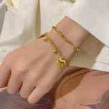 Bohemia 2 Layer Heart Charm Thick Chain Bracelet for Women