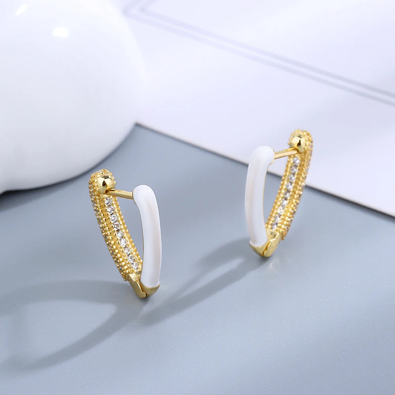 V-Shaped Zircon Hoop Earrings 925 Silver Women's Jewelry Gift