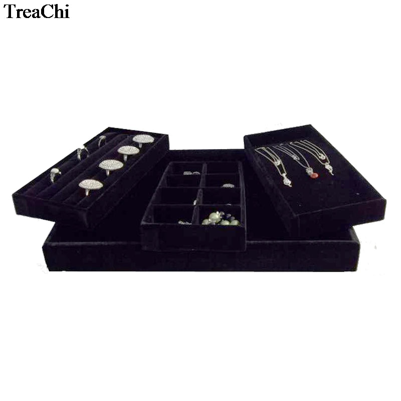 Velvet Jewelry Display Case Ring Earring Collection Box