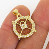 Tiger Eye Shell Agate Round Lock Pendant for DIY Necklace
