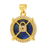 Tiger Eye Shell Agate Round Lock Pendant for DIY Necklace
