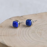 Vintage 6MM Square Lapis Lazuli Stud Earrings