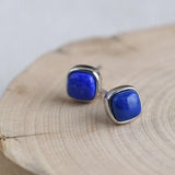 Vintage 6MM Square Lapis Lazuli Stud Earrings