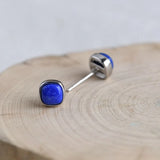 Vintage 6MM Square Lapis Lazuli Stud Earrings
