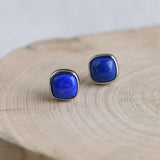 Vintage 6MM Square Lapis Lazuli Stud Earrings
