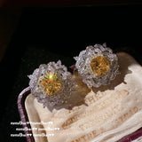 925 Silver Jewelry Sets Princess Cut Gemstone Yellow Zircon