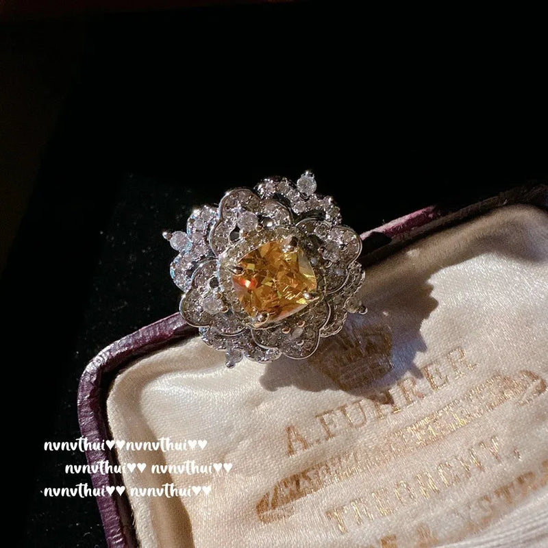 925 Silver Jewelry Sets Princess Cut Gemstone Yellow Zircon