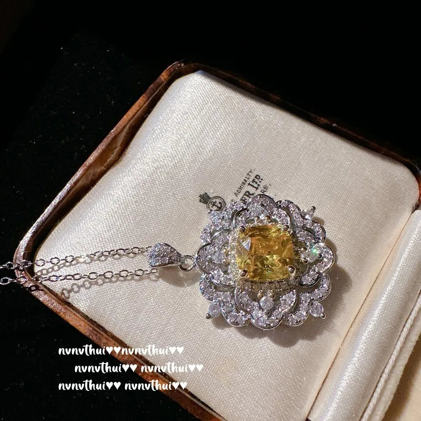 925 Silver Jewelry Sets Princess Cut Gemstone Yellow Zircon
