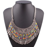 Vintage Flower Pendant Necklace with Crystal Tassel Chain for Women