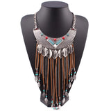 Vintage Flower Pendant Necklace with Crystal Tassel Chain for Women