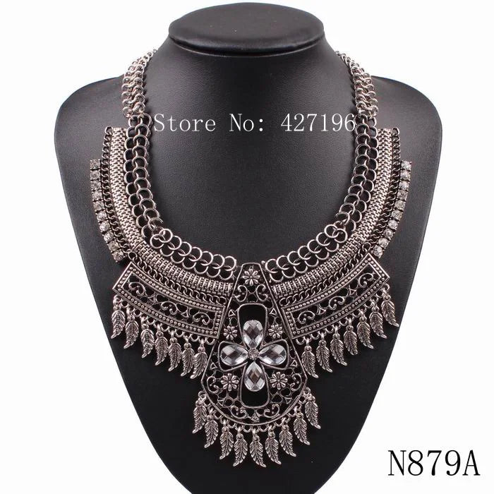 Vintage Flower Pendant Necklace with Crystal Tassel Chain for Women