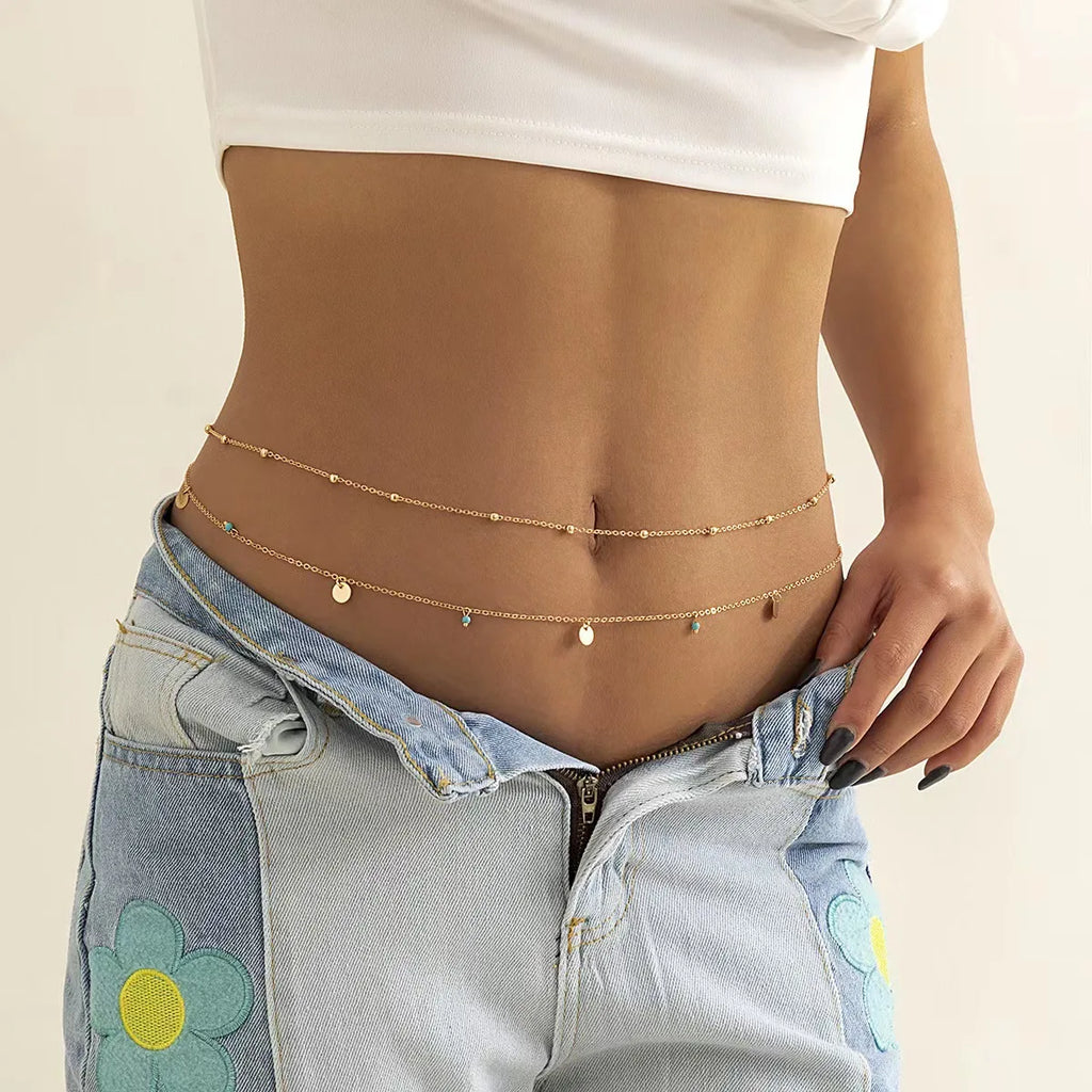 Vintage Metal Pin Buckle Waist Chain Tassel Sequin Waistband