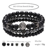 Vintage Stone Bracelet Set for Men Zircon Rhinestone Lion Head