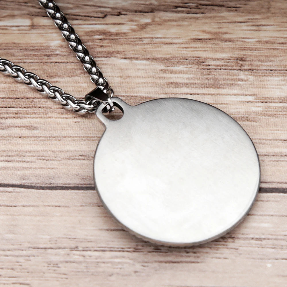 Vintage Stone Compass Necklace For Men Punk Stainless Steel Biker Pendant