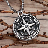 Vintage Stone Compass Necklace For Men Punk Stainless Steel Biker Pendant
