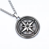 Vintage Stone Compass Necklace For Men Punk Stainless Steel Biker Pendant
