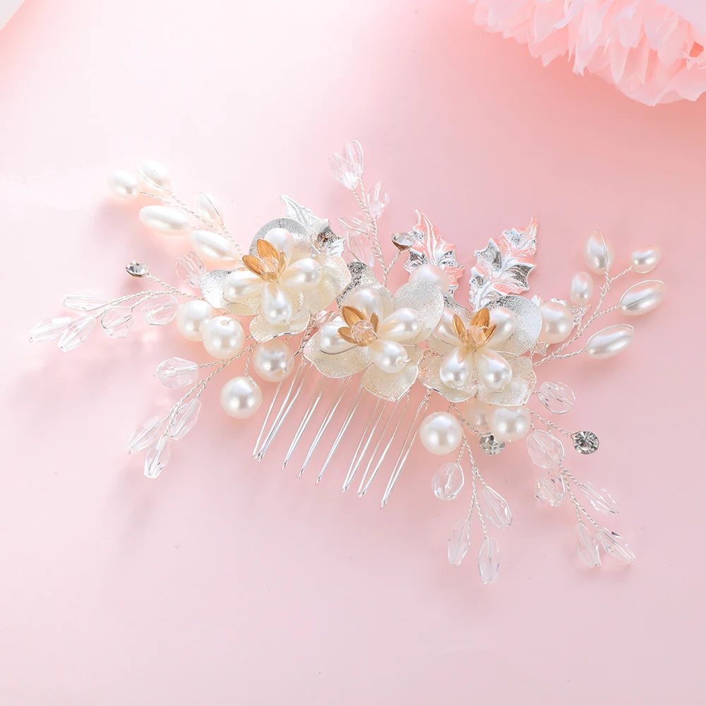 Vintage Bridal Hair Comb Flower Crystal Rhinestone Bride Clips