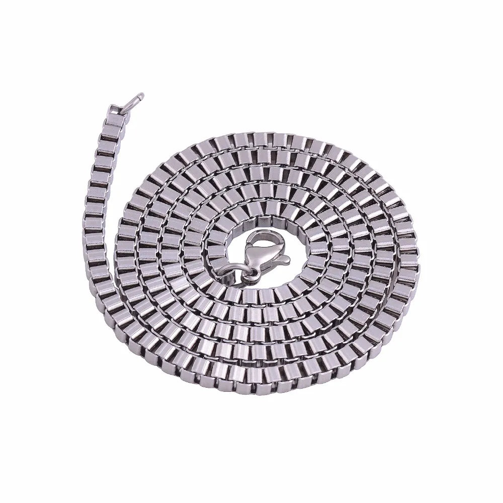 Vintage Classic Box Chain SteelTone Stainless Steel Necklace