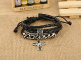 Vintage Cross Leather Bracelet Multi-layer Weave Alloy Charm Bangle