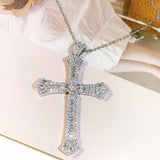 Vintage Cross Pendant Necklace 925 Silver Long Chain Choker Gothic Jewelry