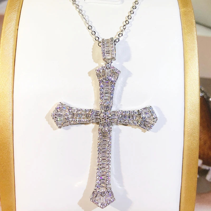 Vintage Cross Pendant Necklace 925 Silver Long Chain Choker Gothic Jewelry