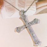Vintage Cross Pendant Necklace 925 Silver Long Chain Choker Gothic Jewelry