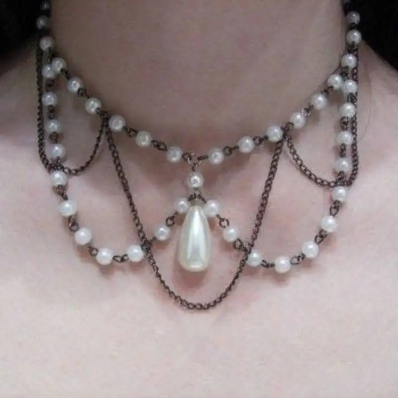Vintage Cross Pendant Necklace Long Chain Punk Goth Collar Jewelry