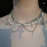 Vintage Cross Pendant Necklace Long Chain Punk Goth Collar Jewelry