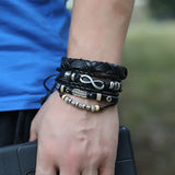 Vintage Feather Charm Bracelet Set Multilayer Leather Infinity Beads Bangle