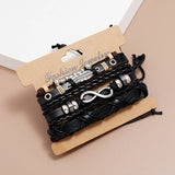 Vintage Feather Charm Bracelet Set Multilayer Leather Infinity Beads Bangle