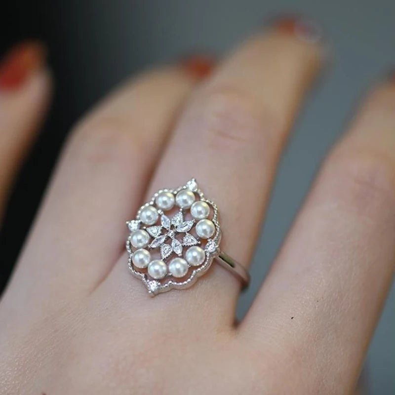 Vintage Fine Jewelry Daily Silver Pearl Rings for Women