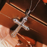 Vintage Hip hop Big Cross Zircon pendant 925 Sterling silver Choker