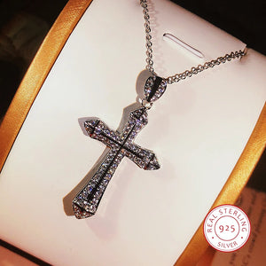 Vintage Hip hop Big Cross Zircon pendant 925 Sterling silver Choker