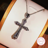 Vintage Hip hop Big Cross Zircon pendant 925 Sterling silver Choker
