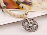 Vintage Men Cross Long Chain Necklace Alloy Round Pendant