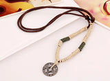 Vintage Men Cross Long Chain Necklace Alloy Round Pendant