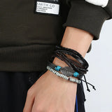 Vintage Leather Cuff Bracelets Set Beads Leaf Charms Wristbands