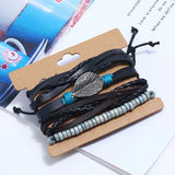 Vintage Leather Cuff Bracelets Set Beads Leaf Charms Wristbands