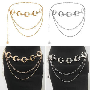 Vintage Metal Punk Waist Chain Layered Belt Moon Star Waistband