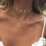 Multi-Layer Star and Moon Choker Necklace For Women