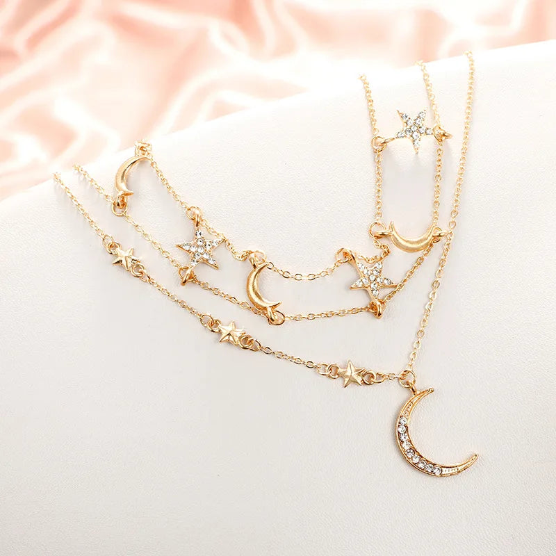 Multi-Layer Star and Moon Choker Necklace For Women