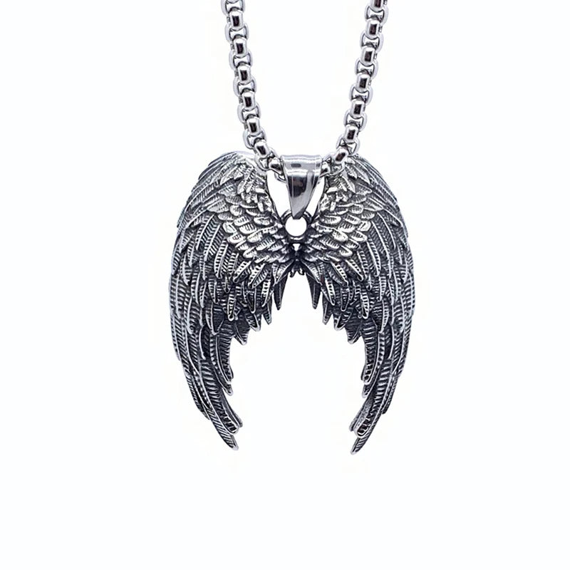 Vintage Angel Wing Pendant Necklace for Men Punk Jewelry