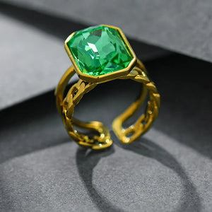 Vintage Punk Emerald Ring For Women INS Light Open Adjustable Ring
