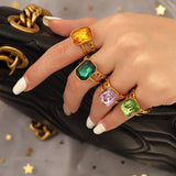 Vintage Punk Emerald Ring For Women INS Light Open Adjustable Ring