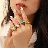 Vintage Punk Emerald Ring For Women INS Light Open Adjustable Ring