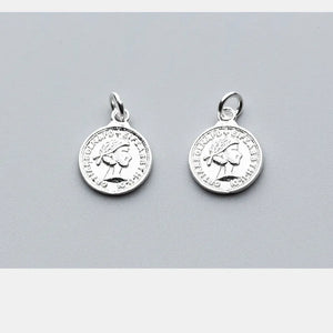 Round Queen Pattern Coin Charms 11mm 925 Sterling Silver Necklace Bracelets