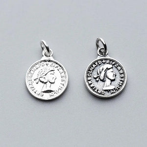 Round Queen Pattern Coin Charms 11mm 925 Sterling Silver Necklace Bracelets