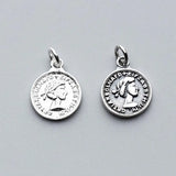 Round Queen Pattern Coin Charms 11mm 925 Sterling Silver Necklace Bracelets