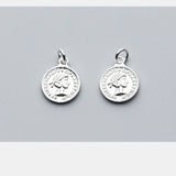 Round Queen Pattern Coin Charms 11mm 925 Sterling Silver Necklace Bracelets